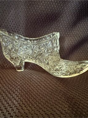 Vintage Fenton Clear Glass Shoe Slipper Daisy and Button Pattern Kitten Heel